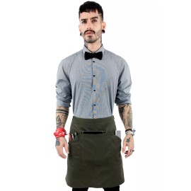 Under NY Sky Half Apron - Double Stitched, Many Pockets - Chef, Server, Bistro, Restaurant - Green Twill