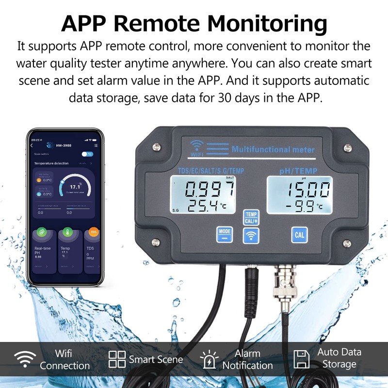 REFENG WiFi Digital Water Quality Tester, Wall Mounted 6 in