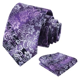 Alizeal Mens 3.15'' Gradient Leaf Pattern Tie Set with Pocket Square Casual Tie Set, Purple+Lilac