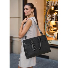 Shrrie 17 inch Laptop Bag for Women,Water-Resistant Work Bag LaptopTote Bag,Professional Business Tote for Office,Travel,College-Fits 15.6 Laptop&Tablet,Briefcase with Satchel Purse,Two-tone Black