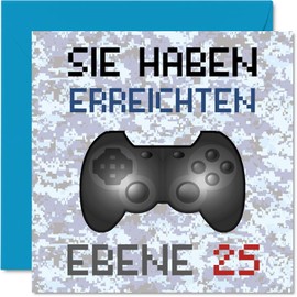 25th Birthday Card Funny for Men Women Him Her - Video Game Level 25 - Twenty-five Video Gamers Happy Card Birthday Card for Son Daughter 145mm x 145mm Jokes Greeting Cards