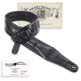 Walker & Williams G-513 Black Multi Layer Handmade Guitar Strap with Padded Glove Leather Back For Acoustic, Electric, And Bass Guitars