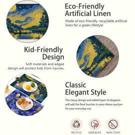 Van Gogh Style Watercolor Painting Placemats Set of 6,Table Mats Non-Slip Heat Resistant Washable Placemat for Party Kitchen Dining Table Decoration Indoor Outdoor