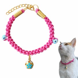 Cat Collar with Bell is Soft, Evil Eye Beads for Girls and Boys Cats,Adjustable Collar for Small and Large Cats, Small Breed Dogs(PİNK)