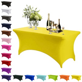 Mienocol Yellow Spandex Tablecloths,6FT Stretchable Rectangle Table Cover Washable Tablecloth Universal Patio Elastic TableCover for Kitchen,Event, Wedding, Cocktail Bar Exhibition,Banquet,Party