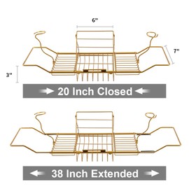 BESTHLS Bathtub Tray Caddy for Luxury Bath Expandable Extra Wide Bath Tub Tray with Wine Glass Holder & Soap Accessaries Holder & Laptop Reading and Organizer Ideal for Home Spa Lover (Copper)