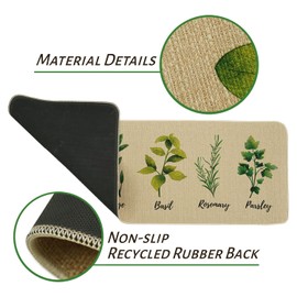 Herb Plant Rug Set- Sage/Parsley/Bay Leaves/Rosemary/Basil/Oregano Kitchen Rugs with Runner, Kitchen Mat Set of 2, Kitchen Decor Accessories Things, Floor Mat for Home Kitchen, 17x30 and 17x47 Inch
