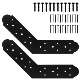 Rasugarlary 135-Degree Steel Flat Bracket, 4 Pcs Angled Brackets Fixing Mending Plates, Black Repair Plate Corner Brace With Screws Set for Wood Lumber Timber Connectors