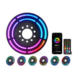 Xprite RGB Spare Tire Brake Light - Dual Ring Rear Wheel Light Compatible with 2007-2018 Jeep Wrangler JK JKU, Color-Changing Third Tail Lamp with Dual Control (RF & Bluetooth)