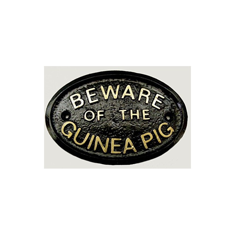 "BEWARE OF THE GUINEA PIG" HOUSE/GARDEN WALL PLAQUE (BLACK) WITH