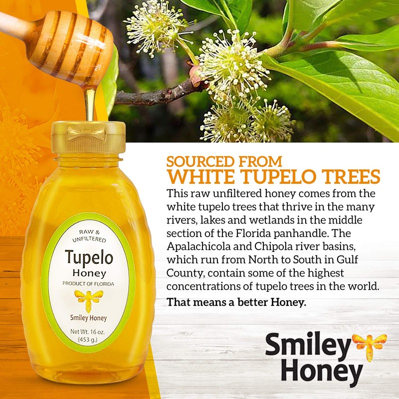 Smiley Honey - 100% Tupelo Honey Raw and Unfiltered (16