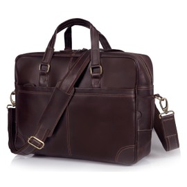 Premium Leather Briefcase for Men and Women, 16-Inch Laptop Bag, Brown - Ideal for Work, Travel, and Daily Use