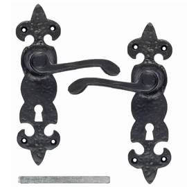 Black Cast Iron Fleur De Lys Door Antique Handles Bathroom Lever Latch Lock Pair