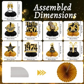 50th Birthday Man, 9 Pieces, Black Gold Decoration, 50th Birthday Man, Table Decoration Birthday, Honeycomb Centrepiece, Table Decoration Paper Birthday Party Accessories, 1974 Birthday Decoration for