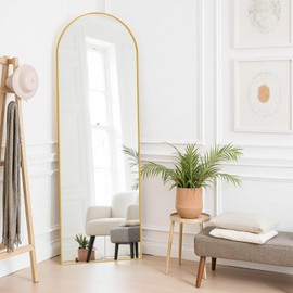 Mirror Full Length 64"x21" Arched Floor Mirror with Stand, Aluminum Alloy Frame & Shatterproof Glass Full Body Mirror, Freestanding Hanging or Leaning Wall Mirrors for Bedroom Closet Living Room