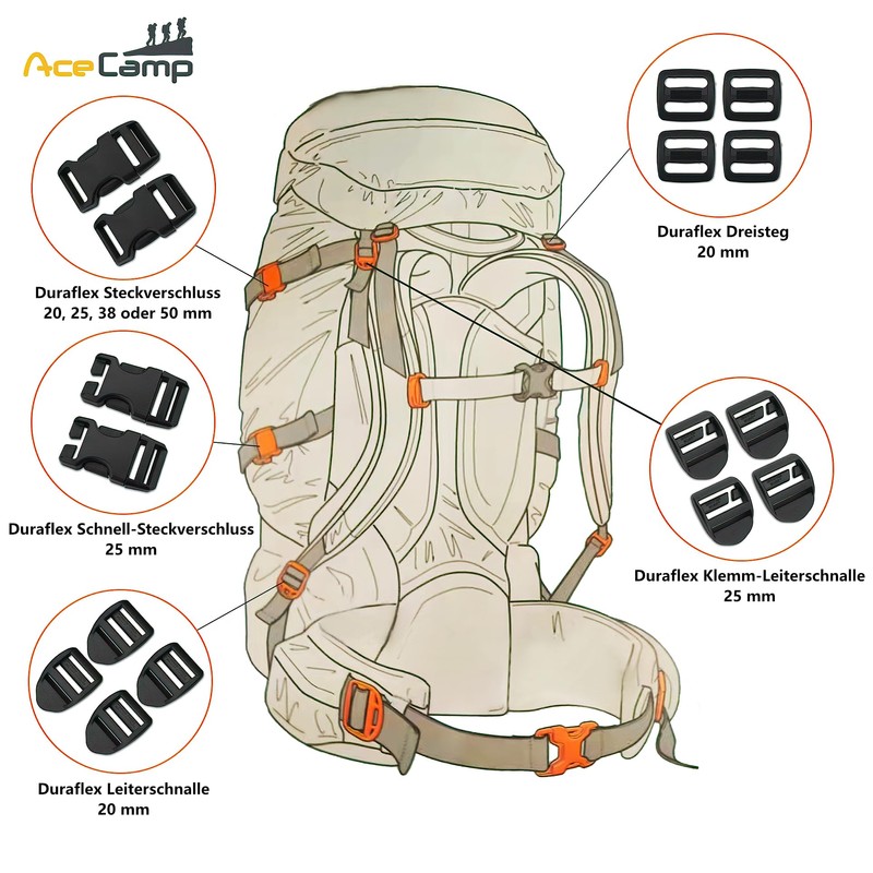 AceCamp 7050 Duraflex Ladder Locks (4 Piece), Black, 20mm