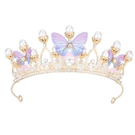 Comforso Crystal Tiara for Women, Princess Crown Headband with Butterfly & Pearl Design, Handmade Tiaras, Bridal Wedding Headpiece Hair Accessories Perfect for Weddings, Proms, Birthdays, and Parties