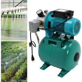 DYNAMI 1HP Shallow Well Pump with 6Gal Pressure Tank,Stainless Steel Irrigation Pump,Automatic Pressure Switch and Self-priming System,for Home Farm Irrigation Garden Lawn (1HP Green)