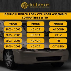 Dasbecan Ignition Switch Lock Cylinder Assembly with Door Lock Cylinders Compatible with Honda Accord CRV FIT Odyssey Civic 2003-2008, Replace# 06350-SAA-G30 35100-SDA-A71 (with Chip ID48 Keys)