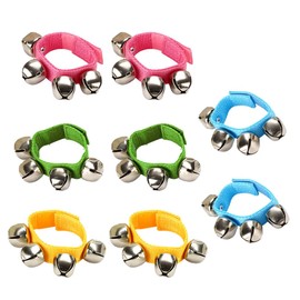 LEEQ 8-Piece Bell Band Set for Arms and Feet in 6 Colours - Children's Colourful Foot Clamps Bells Bracelet Music Instrument Bell Band Metal Bell Percussion Toy