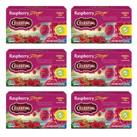 Celestial Seasonings Raspberry Zinger Herbal Tea, Caffeine Free, 20 Tea Bags Box, (Pack of 6)