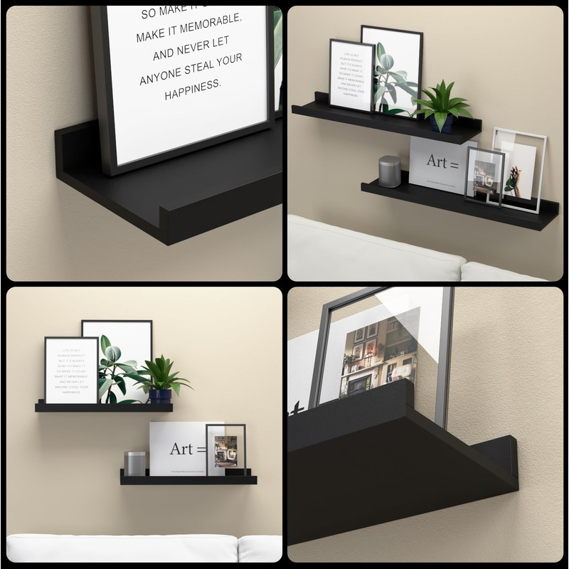Boswillon Floating Shelves Wall Mounted Set of 2, Modern Black