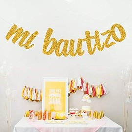Marwey Gold Glitter Mi Bautizo Banner God Bless Bunting Sign Baby Baptism Christening First Communion Child Baby Shower Party Decorations Supplies