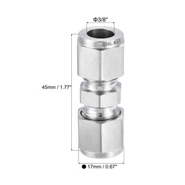 sourcing map Compression Tube Fitting 3/8" Tube OD x 3/8" Tube OD Straight Coupling Adapter 316 Stainless Steel