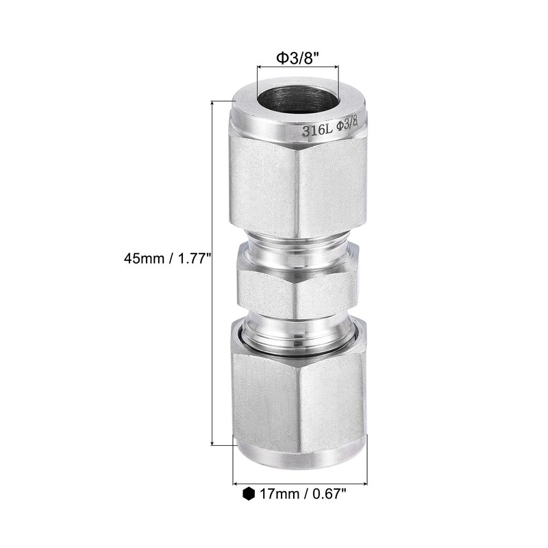 sourcing map Compression Tube Fitting 3/8" Tube OD x 3/8"