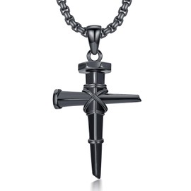 SIMONLY Nail Cross Necklace for Men 925 Sterling Silver Nail Cross Pendant Necklace 22+2 inch Chain Nails Jesus Cross Pendant Christian Jewelry for Dad