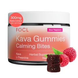 FOCL Kava Gummies Calming Bites - Calm and Relaxation Chewables with Kava Extract and L-Theanine - Plant-Based, Low-Calorie, Non-GMO Stress Gummies for Adults - Sour Raspberry, 30 Count