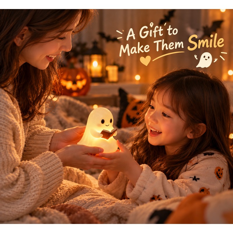 Ghost Reading Night Light for Halloween Decor – Cute Resin