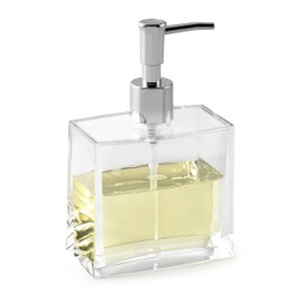 Huang Acrylic Clear Rectangular Refillable Liquid Soap Dispenser Pump for Bathroom Vanity Countertop, Kitchen Sink - Holds Hand Soap, Dish Soap, Hand Lotion