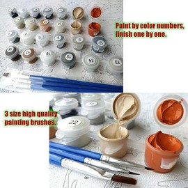 Gofission Paint by Numbers Winter Street Christmas Tree Snow House, 16x20 inch Canvas DIY Number Painting Kits (Frameless)