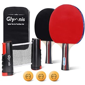 Glymnis Table Tennis Set Portable Ping Pong Set with Retractable Table Tennis Net, Bats, 3 Star Ping Pong Balls & Storage Bag Premium All-in-One Kit for Any Table