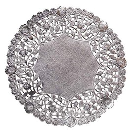 Hygloss Round Paper Doilies Decorative, Metallic Foil Silver Lace Disposable-Food Grade Safe-8 Inches-100 Pack, 8-Inch