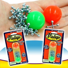 JA-RU, Vintage Metal Jacks Game Set Retro Toys (2 Packs) Mini Jax Game with Two Bouncy Ball| Classic Family Games | for Kids and Adults | Great Party Favors or Pinata Filler Toy in Bulk. 950-2s