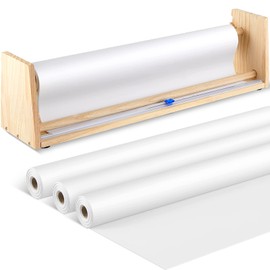 Marsui 18 Inch Wooden Paper Roll Dispenser Craft Paper Dispenser Tabletop Dispensers Holder and Papers Cutter Butcher with 3 Pack 18 Inch Easel Roll for Drawing Art Craft