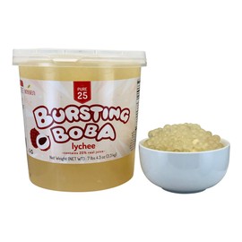 Bossen Bursting Boba, Lychee Flavor Popping Boba Tea Pearls with 25% Real Fruit Juice, 7.26 Pound Tub, [Pack of 1]