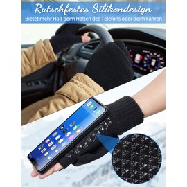 Kiiwah Winter Non-Slip Fingerless Gloves, Unisex Convertible Thermal Half Finger Gloves, Non-Slip Knitted Gloves for Men and Women, Driving, Sports, Outdoor, black