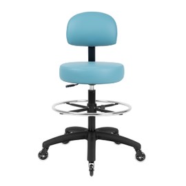 Chair Master Adjustable Chair/Stool for Exam Rooms, Labs, Doctor and Dentist Offices. Easy to Clean! 25"-35" Seat Height. 18" Foot Ring (Rubber Roller, Aqua)