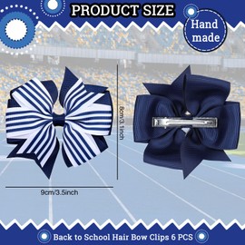 Whaline 6Pcs Back to School Uniform Hair Bow Clips Navy Blue Hexagonal Bow Hair Barrettes Grosgrain Ribbon Alligator Clips for School Hair Accessories, 3 Styles
