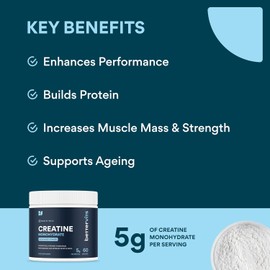 Bettervits Creatine Monohydrate Powder | Ideal for Muscle Growth & Recovery - Unflavoured Creatine 5g | 100% Pure Micronised Creatine Powder | Supports Strength Performance | 60 Servings
