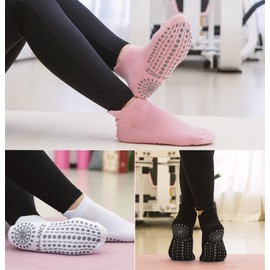 Grip Pilates Socks Ankle for Women, Yoga Non Slip Socks for Barre Workout Gym Hospital Sticky Slipper Socks 3 Pairs