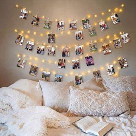 WILLBOND 16.4 ft 50 LED Fairy String Photo Clip String Lights Dorm Decoration with 50 Pcs Clip, 10 Hooks for First Day of School Students Teen Room Decor Birthday Party Supplies Wedding