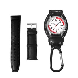 JewelryWe Carabiner Watch Leather Strap Set for Men: Steampunk Analogue Quartz Carabiner Watch Pocket Watch with Heart Rate Monitor Clip on Fob Watch with Genuine Leather Watch Strap Jewellery Set