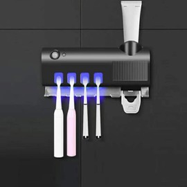 UV Toothbrush Holder with 1200mAh Battery Smart Induction Wall Mount Toothbrush Rack USB Charging Black
