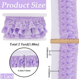 GORGECRAFT 2 Yards 3-Layer Pleated Lace Trim 11cm Wide Ruffled Lace Ribbon Floral Embroidered Gathered Edging Trimmings with 5.5cm Width Tulle Chiffon Fabric for DIY Sewing Craft Dress Gown, Lilac