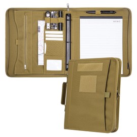 Kosibate Tactical Padfolio Portfolio Binder with Zipper and 25 Sheets of Letter Size Paper,Notebook Cover,Tactical Notebook with Zippered for Folders,Detachable 3-Ring Binder(A4,Khaki,13.5X 11.5Inch)