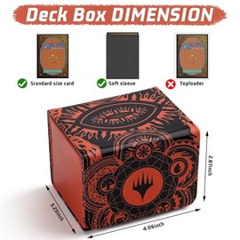 Deck Box for MTG Cards, Trading Commander Deck Case Holds 120+ Sleeved Cards, PU Leather Magnetic Collectible Card Storage Box Fits for TCG Magic Card (Orange)